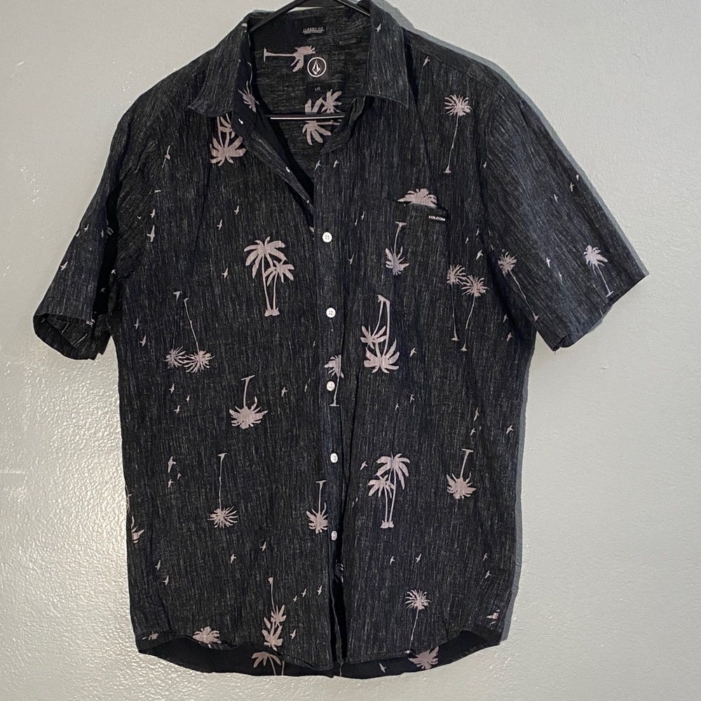 Volcom Black and Pink Palm Print Men's Shirt